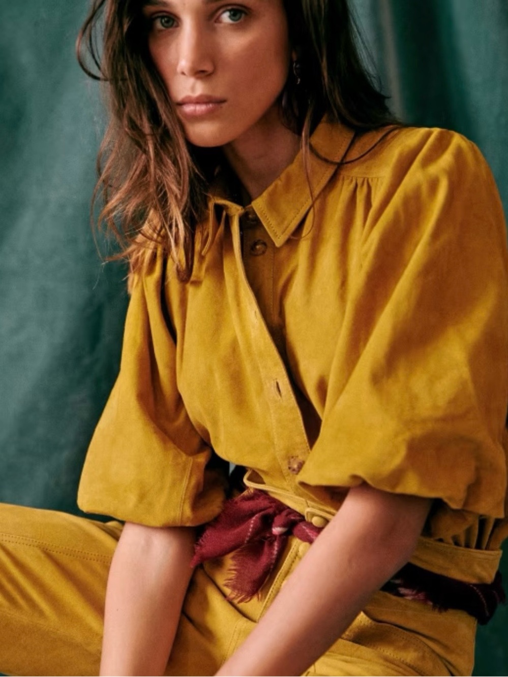 NWT Sezane Chemise Philadelphia 100% Goat Leather Blouse Top Ochre Sz 6 38